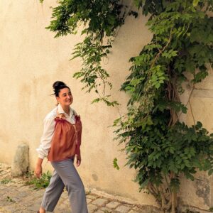 upcycling de tulle en top caramel et rose